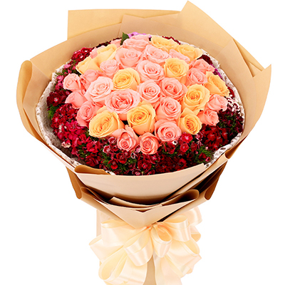 <b>忘情巴黎&粉色、香檳色玫瑰x33枝</b>